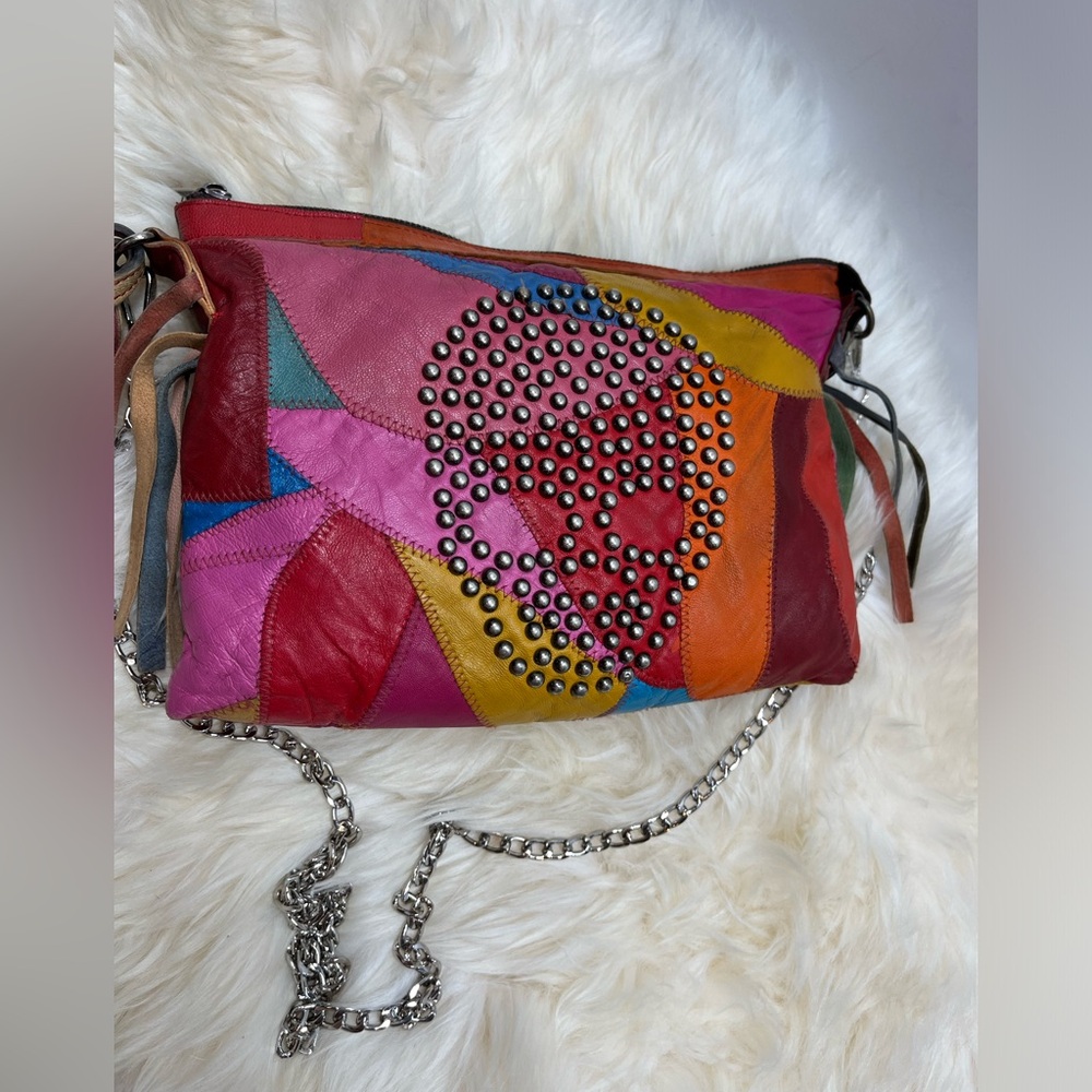 Ameri Leather Patchwork Studded Skull Clutch/ Cro… - image 3